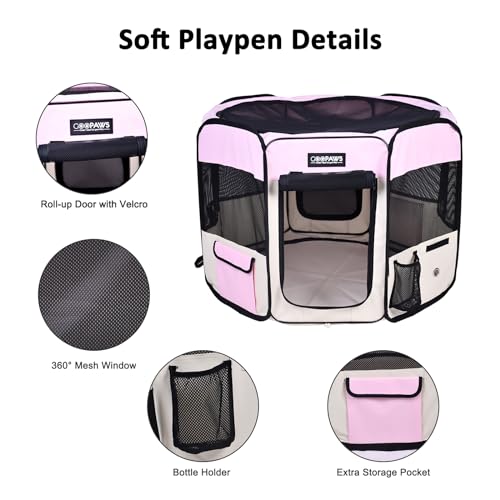 JESPET Pet Dog Playpens 36", 45" & 61" Portable Soft Dog Exercise Pen Kennel with Carry Bag for Puppy Cats Kittens Rabbits, Indoor/Outdoor Use - color: Pink, style: 61x61x30 Inch (Pack of 1)
