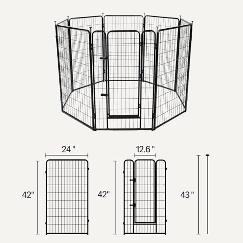 Amazon Basics Dog Playpen, 8 Panels Metal Fence with Door, Foldable for Indoor and Outdoor Use, Suitable for Small to Medium Sized Dogs, 42 Inch Height, Black - style: 8pcs-42"