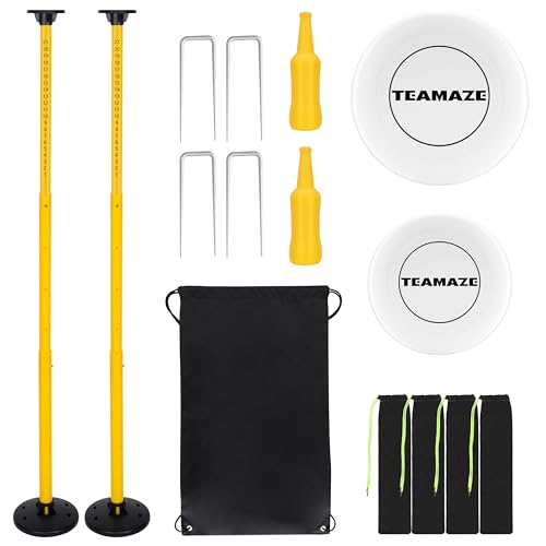 Flying Disc Game Set, Disc Toss Outdoor Games Height Adjustable Bottle Drop Set, Score Tracker, Portable Bottle Set for Family Yard Lawn Beach