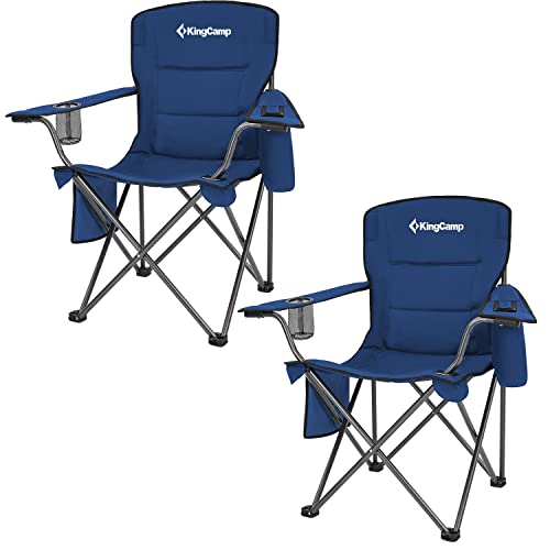 KingCamp Oversized Heavy Duty Camping Chairs 2 Pack, Padded Compact Folding Portable Chair with Cooler Cup Holder Side Pocket for Outdoor Sports Lawn Backyard Backpack Supports 300 lbs, Blue - color: Blue, size: 2 Pack