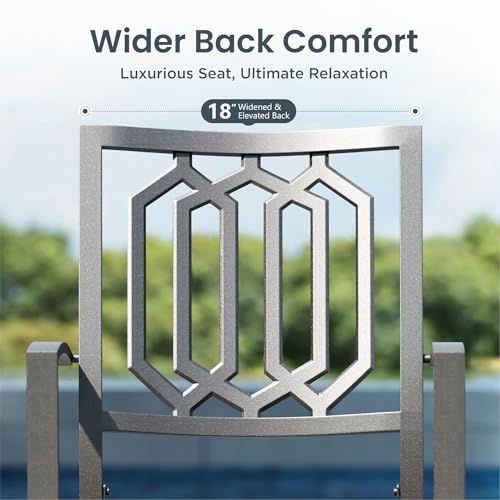 PHI VILLA 5 Pieces Outdoor Dining Set for 4, 37” Black Square Wrought Iron Table with Umbrella Hole & Stackable Chairs, Outside Metal Furniture for Patio, Deck, Yard, Porch - color: Hexagon Back Chair, size: 5pcs-37" Steel Table