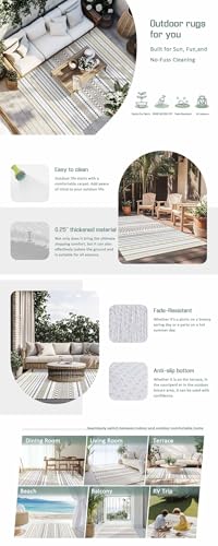 Outdoor Rug 6x9ft, Gray Stripes Boho Ethnic Style Indoor Area Rug for Patio Backyard Deck Large Floor Mat, Abstract Geometric Art Non-Slip Outside Carpet Balcony Porch Camping Rugs Picnic Mat - size: 6' x 9' (Rectangular)