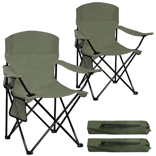 2 Pack Folding Camping Chair with Cup Holder & Side Storage Bag 300lbs Capacity Lightweight High Back Portable for Beach, Picnic, Sport, Green - color: Green, size: 2 Pack