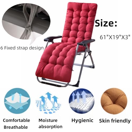Patio Chaise Lounger Cushion， Rocking Chair Sofa Cushion with 6 Ties， Thick Padded Swing Bench Cushion， Zero Gravity Chair Cushion61x19x3in (Green) - color: Green