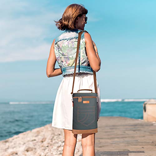 Tirrinia 2 Bottle Wine Gift Tote Carrier - Insulated & Padded Versatile Cooler Bag for Travel, BYOB Restaurant, Wine Tasting, Party, Great Gift for Wine Lover, Gray - color: Gray 2, size: 2 Bottle-without front pocket