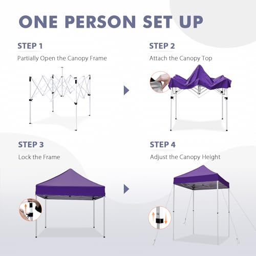 5x5 Pop Up Canopy Tent, Instant Portable Beach Canopy, Outdoor Tent with Carry Bag for Camping, Sports, Tailgating, Events, Purple - color: Purple, size: W/O Wall