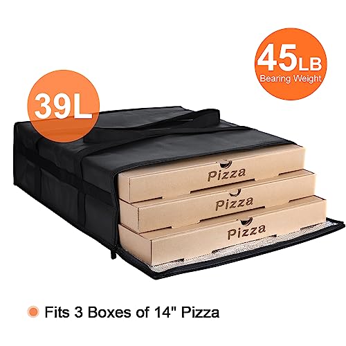 CIVJET Insulated Pizza Delivery Bag for Carry Hot, 20" x 20" x 6" Carrier Warmer, Insulated Food Delivery Bag, Insulated Grocery Cooler Bags for Catering/Drivers Commercial Food Warmers（Black, 1Pk） - color: Black, size: 20 X 20 X 6 Inches