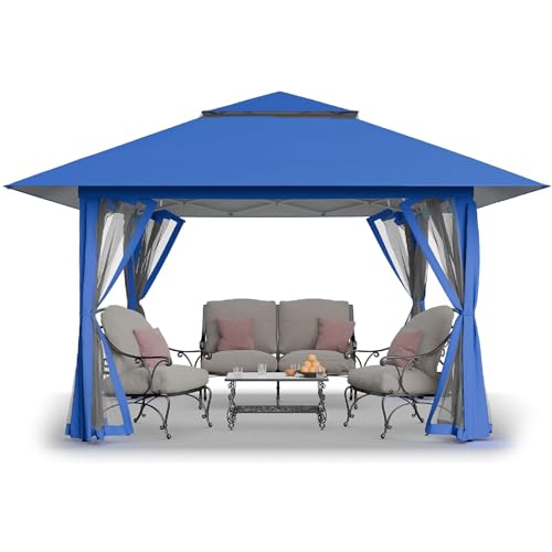 CROWN SHADES 13x13 Pop Up Gazebo, Canopy Tent, Gazebos on Clearance - Outdoor Gazebo for Backyard & Patio Furniture - Carpa Pop Up Tent with Wheeled STO-N-Go Cover Bag (Blue) - color: Blue, size: 13x13