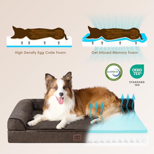 EHEYCIGA Large Dog Bed Memory Foam for Crate, Orthopedic Dog Bed Large Size Dogs with Washable Removable Cover, Waterproof Pet Sofa Couch with Nonskid Bottom, 35x22x6, Brown - color: Brown, size: 35.0"L x 22.0"W x 6"Th