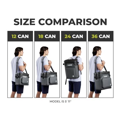 CORE Magnetic Leak Proof Soft Cooler with Waterproof Zipper | Insulated Bag Portable Ice Chest Box | Best Soft Cooler for Food & Beverages for Tailgating, Car Camping, Travel, and Family Beach Picnics - color: Navy, size: 18 Can