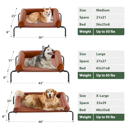 RRPETHOME Large Elevated Cooling Dog Bed,Raised Cots Beds,Outdoor Dog Bed,Chew Proof Portable Cooling Pet Cot Skid-Resistant Feet,Frame with Breathable Mesh - color: light caramel, size: 36.0"L x 26.0"W x 8.0"Th