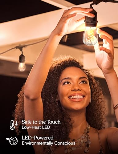 Brightech Ambience Pro - Waterproof LED Outdoor String Lights - 15 Bulbs, Dimmable 2W Vintage Spiral Edison Bulbs - 48 Ft Commercial Grade Patio Lights Cafe Ambience in Your Backyard - style: 48 Foot - Spiral Bulbs - Soft White (2700K)