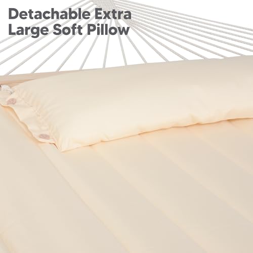 SUNCREAT Hammocks Extra Large Double Hammock with 12 ft Stand, 475lbs Capacity, Outdoor Portable Hammock with Hardwood Spreader Bar, Extra Large Pillow, Beige - color: Beige, size: 12 ft Stand