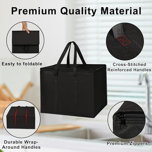 JNYONG 4 Pack Insulated Reusable Grocery Shopping Bags with zippered top,Food Delivery Bag,Collapsible Cooler Bag for Frozen Foods - size: 4 Pack