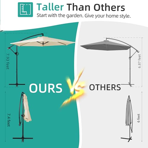 Shintenchi Patio Offset Umbrella with Easy Tilt Adjustment,Crank and Cross Base, Outdoor Cantilever Hanging Umbrella, Sunshade Canopy, Cream White - color: Beige, size: 16FT