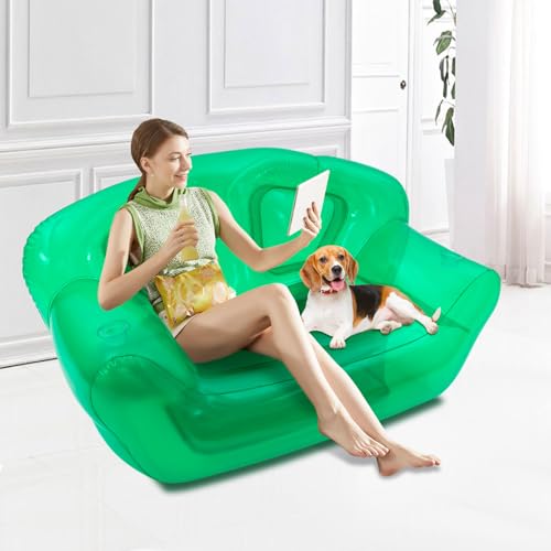 Portable Inflatable Couch with Headboard and Built-in Pump Blow Up Pull Out Couch Folding Inflatable Chair 70.9"×35.4"×37.4" Outdoor Air Sofa for Camping, Backyard, Beach, Party (Green) - color: Green