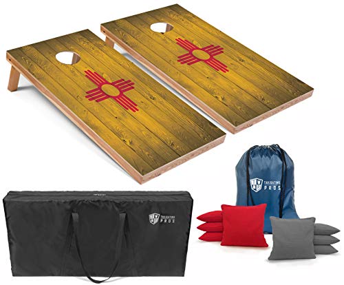 Tailgating Pros Regulation Cornhole Boards Flag Set - Includes 8 Bean Bags, Carrying Cases, and 4'x2' Corn Hole Toss Game w/Ring Light - color: New Mexico Flag