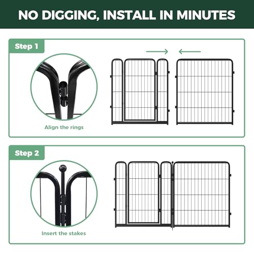FXW Garden Fence Outdoor for the Yard – 32in(H) x 27.3ft(L) Heavy Duty Metal Animal Barrier for Dog, No Dig Decorative Dog Fence, 12 Panels, Black - color: Black, size: 32"H