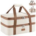 Lifewit Insulated Double Decker Casserole Carrier, Expandable Lasagna Lugger Tote Bag for Hot or Cold Food, Fits 9" x 13" Baking Dish for Potluck Parties, Picnic and Cookouts, Cream - color: Cream