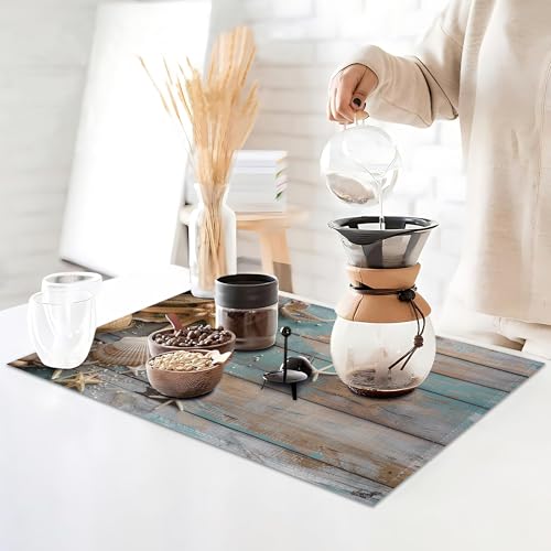 Beach Themed Placemats Set of 6,Blue Wooden Waterproof Non-Slip Washable Table Mats for Kitchen Dining Holiday Party Wedding Decor 12x18 Inch - color: Beach Themed,blue Wooden