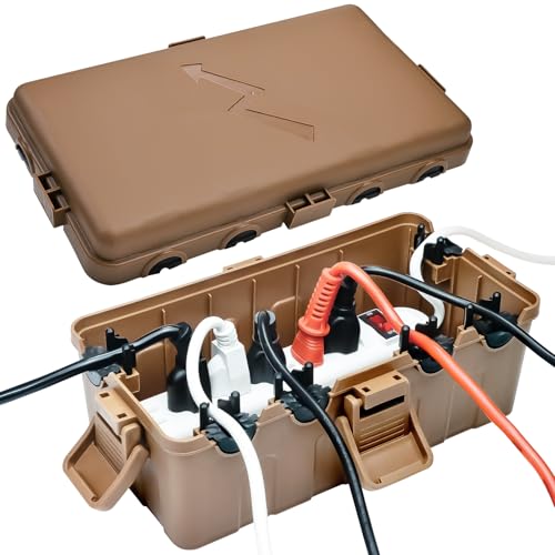 Hrensaw Medium Outdoor Electrical Box(10.6x5.5x4.5inch),IP54 Waterproof Extension Cord Cover w/6 Cable Entry,Weatherproof Connection Box Protect Power Strip,Timer,Plug,Holiday Lights,Brown - color: Brown, size: Medium