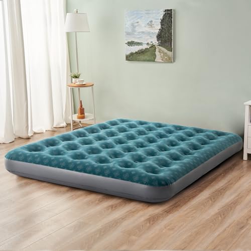 DIMAR GARDEN Queen Size Air Mattress Inflatable Bed Sleeping Pad for Camping, Patterned Flocking Blue - size: Queen