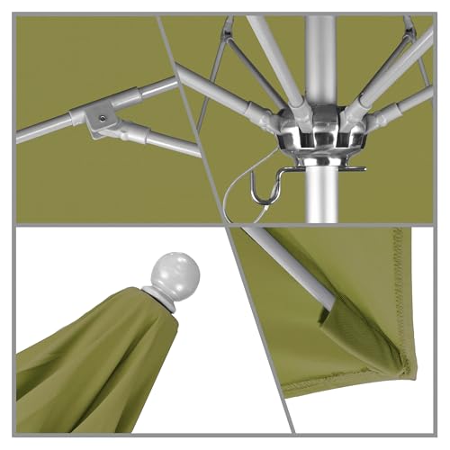 California Umbrella 9' Round Aluminum/Fiberglass Umbrella, Push Open, Silver Pole, Olefin Kiwi Fabric - color: Kiwi