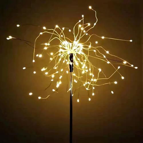 JJGoo Solar Firework Lights, 2 Pack 150 LEDs 2 Lighting Modes Solar Lights Outdoor Waterproof for Garden Patio Walkway Pathway Party Wedding Christmas Decorative - Warm White - color: Warm White, size: 2 Pack 150 Leds