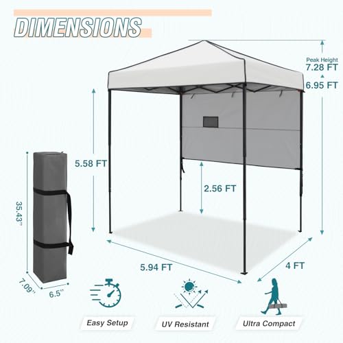 EAGLE PEAK 6x4 Instant Pop Up Canopy Tent with 1 Half Wall Panel, Straight Leg Sun Shelter, Portable Canopy with Carry Bag for Camping, Beach & Sports, White - color: White, size: Half Wall