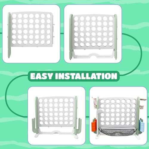 Giant 4-in-A-Row Connect Game Set, Adjustable Height Jumbo Yard Game with Golf, Basketball Hoop, Ring Toss & Mesh Pocket, Indoor & Outdoor Yard Connect Game for Kids Adults Family - color: Green