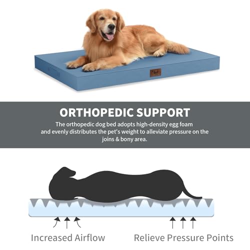 Outdoor Dog Bed for Small Dogs, Waterproof Dog Crate Bed for Medium Dogs Cats, Orthopedic Egg Crate Foam Pet Bed with Washable Removable Oxford Cover, Blue - color: Blue, size: 29.0"L x 18.0"W x 3.0"Th