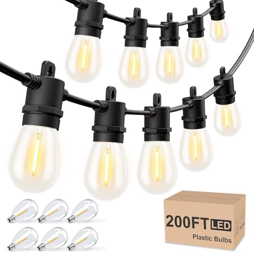 Svater Outdoor String Lights 200 FT, Patio Lights for Outside with Shatterproof LED Bulbs, Waterproof IP65 Commercial Hanging Light for Backyard Porch Balcony Bistro Party (2X100FT) - size: 200FT
