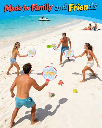 Water Paddle Toss Game for Kids & Family, Floating Beach Paddle Game with 4 Paddles, 4 Animal-Shaped Balls and 2 Round Balls, Pool Beach Toys for Kids, Indoor Outdoor Catch Game for Yard Lawn Sand - size: 4pcs