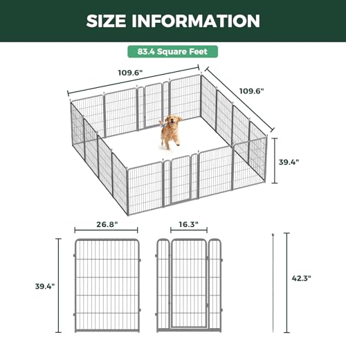 FXW Aster Dog Playpen Designed for Yard, 40inch 16 Panels - size: 40"H & 16 Panels