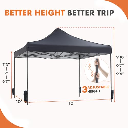 OLIXIS 10x10 Ft Pop Up Canopy Tent, Waterproof Portable Outdoor Shade Canopy with Sand Bags for Beach, Backyard Parties & Events, Charcoal - color: Charcoal, size: 10 x 10 ft