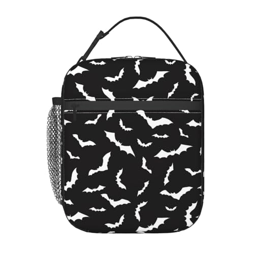 Halloween Cool Black Bat Goth Insulated Lunch Bag Portable Reusable Zipper Lunch Box For Men Women Work Picnic Travel Camping - color: Black15