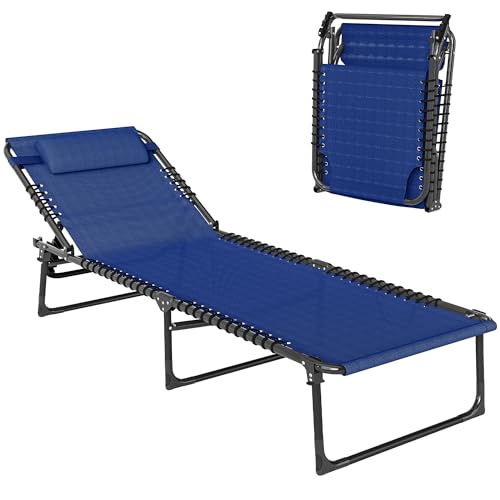 Outsunny Folding Chaise Lounge Chair, Patio Sun Tanning Chair, Outdoor Chaise Lounger with 4-Position Reclining Back, Breathable Mesh Seat for Beach, Poolside, Yard, Blue - color: Blue, size: 1 Pack