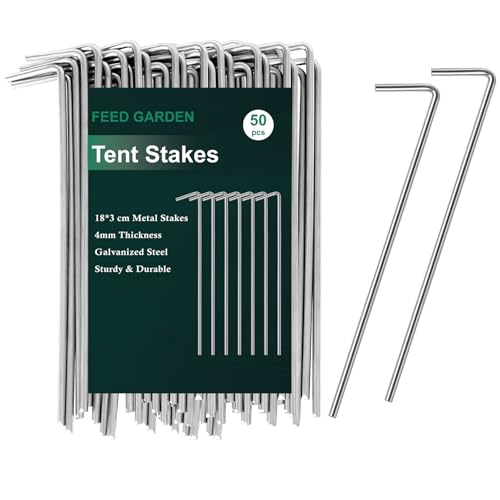 FEED GARDEN 7 Inch Tent Stakes 50 Pack Yard Inflatable Stakes for Outdoor Decorations Metal Pegs Heavy Duty Garden Hooks Camping Tent Spikes for Canopies, Tarp and Outdoor Christmas Decorations - size: 50 Pack