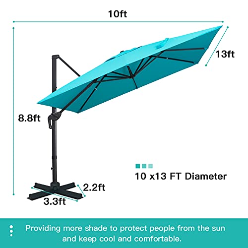 Sunnyglade 10x13Ft Cantilever Patio Umbrella Rectangular Deluxe Offset Umbrella 360°Rotation & Integrated Tilting System Patio Hanging Umbrella for Market Garden Deck Pool Backyard Patio(Blue) - color: Blue, size: 10 x 13 ft