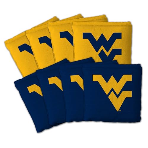 YouTheFan Officially-Licensed NCAA Set of 8 Cornhole Bags - All Weather Dual Sided Slide & Stop - Regulation Size with Carry case - color: West Virginia Mountaineers