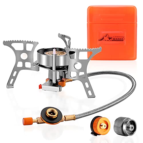 WADEO 3900W Windproof Camping Stove, Camping Gas Stove with Piezo Ignition, Backpacking Stove Portable Camping Stove with Two Fuel Canister Adapter for Outdoor Backpacking Hiking and Picnic - style: 3900W