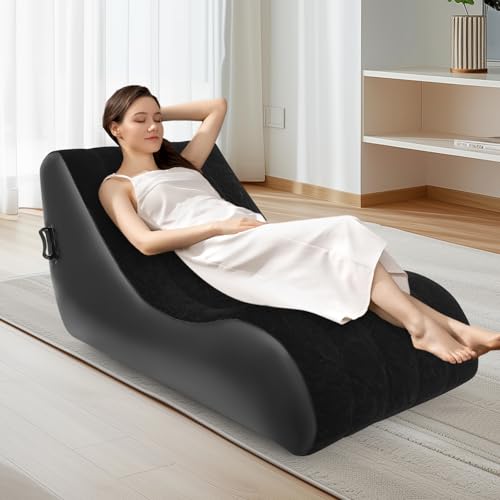 Inflatable Sofa Bed, Portable Leisure Lounger S-Shaped Air Chair Folding Sofa Bed with Air Pump for Living Room Patio Outdoor Camping (Black) - color: Black