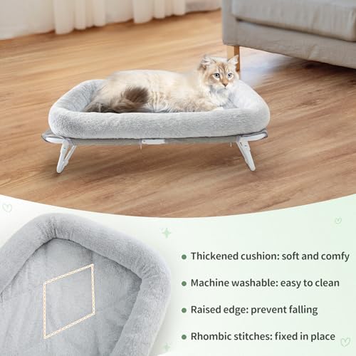 Sunhoo Elevated Cat Bed Foldable Raised Pet Hammock Self-Supporting Puppy Lounger with Off Floor Metal Frame Washable Cover for Small Dog Kitten Indoor Use 25.2x15.75x7.48 in（Grey） - color: Grey