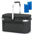 ALLCAMP Picnic Basket - 2 Ice Box Included 32L Insulated Cooler, Thickening Foldable Picnic Basket with Removable Baskets & Sewn-in Frame, Basket for House Warming Gifts New Home(Black) - color: Black, size: Large
