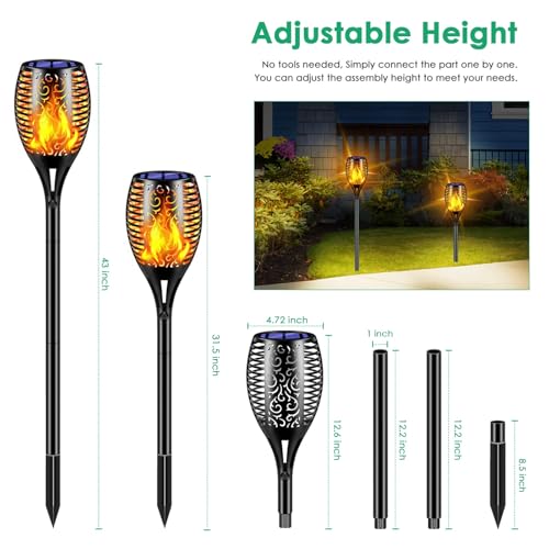 TomCare Solar Lights Outdoor 99 LED Higher & Larger Flickering Flame Solar Torch Lights 43" Decorative Waterproof Solar Powered Pathway Landscape Lighting for Garden Patio Yard, 2Pack (Black) - color: Black, size: Large - 2 Pack
