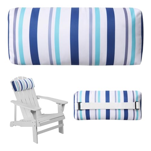 Headrest Pillow for Patio Chaise Lounge Chair, Outdoor Chaise Pillows with Adjustable Elastic Stripe Head Resting Pillows for Recliner Office Chair, Blue White Stripe 1 Pack - color: Blue White Stripe