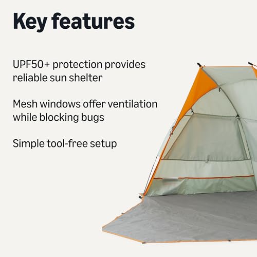 Amazon Basics Camping Sun Shelters with UPF50+ Protection, Mesh Windows for Ventilation, Simple Tool-Free Setup, 7 x 4 x 4 feet (LxWxH), Gray and Orange