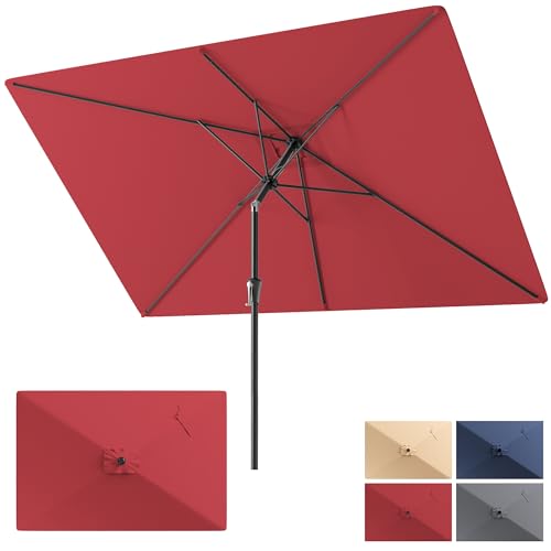 HOMSHADE 6.6 x 10 ft Rectangular Patio Umbrella Rectangle Umbrella Outdoor Patio, Large Outdoor Umbrellas for Patio Table with Tilting and Sun UV Protection for Pool, Deck, Market, Backyard - color: Red