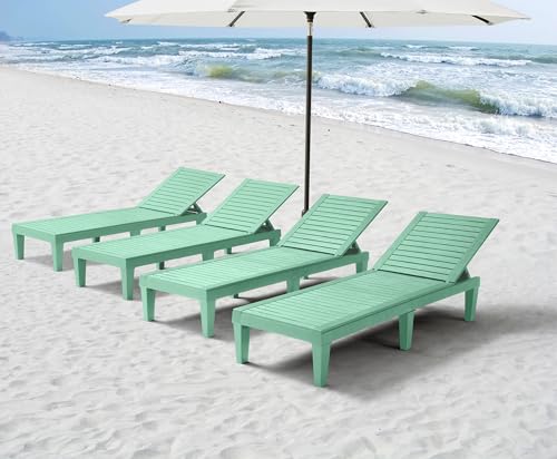 Nestl Sun Tanning Chair - Sage Green Chaise Lounge Chair Outdoor, Lightweight Pool Lounge Chairs Set of 4, Adjustable 5-Position Reclining Lawn Chair, Waterproof Beach Outdoor Lounge Chairs - color: 5 - Sage Green, size: Set of 4