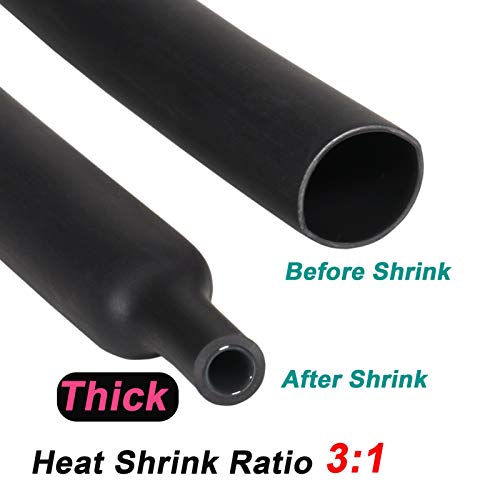 1/2 inch (Diameter) 3:1 Waterproof Heat Shrink Tubing Kit, Large Marine Dual Wall Adhesive Shrinkable Wire Wrap Tube, Insulation Sealing Wear-Resistant Cable Protector by YUKSY (4ft, Black) - size: 1/2" (4ft, Black)